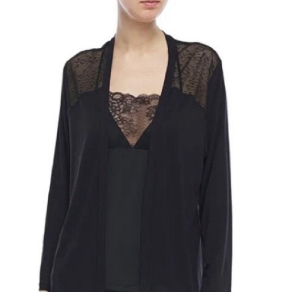 EBERJEY Greta Super Soft Black Lace Shoulder Long Sleeves Sleepy Cardigan S nwt